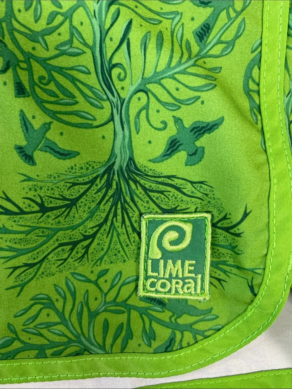 Lime Coral Board Shorts Mens 36 Green Tree Bird Print Swim Surf Beach Shorts